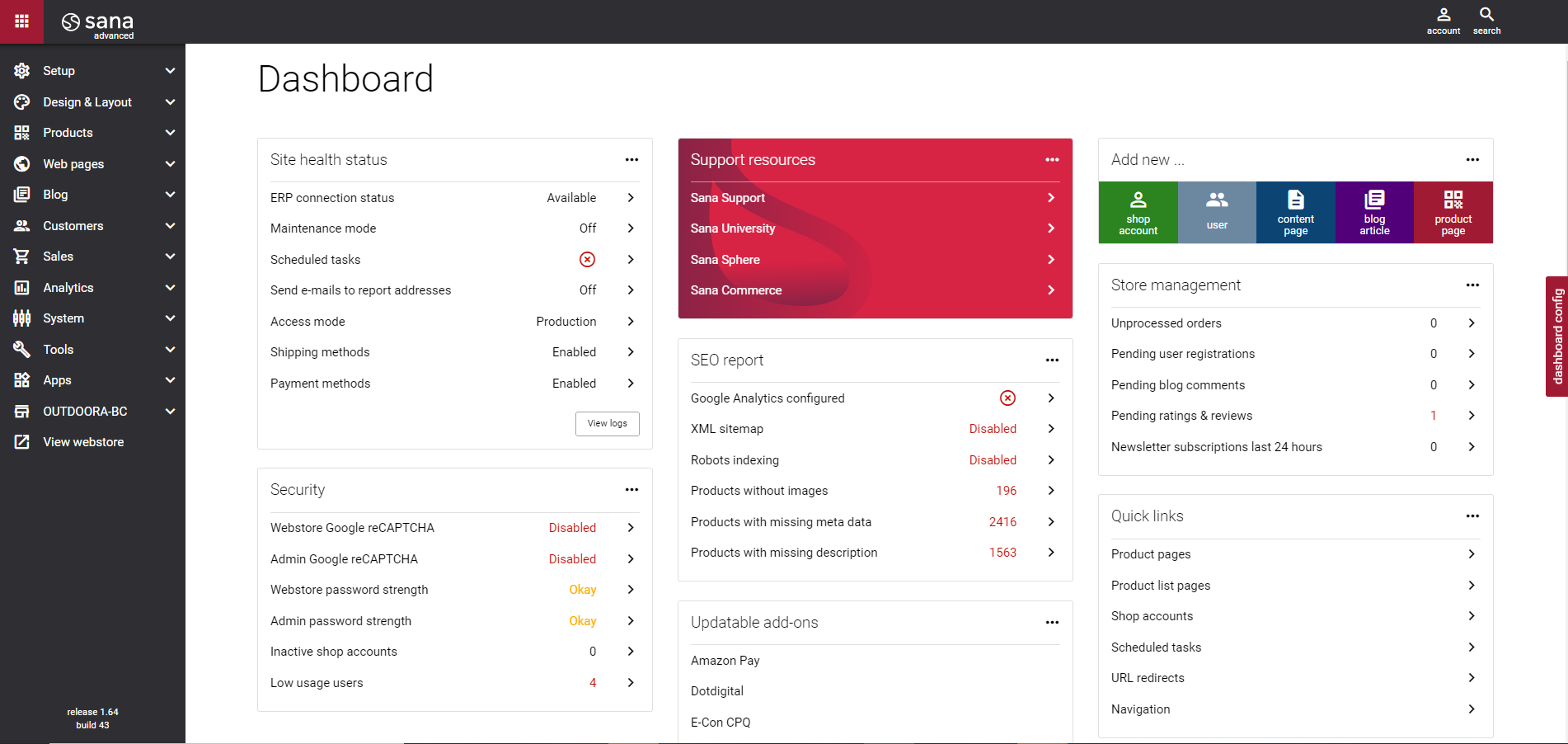 screenshot of Sana Commerce